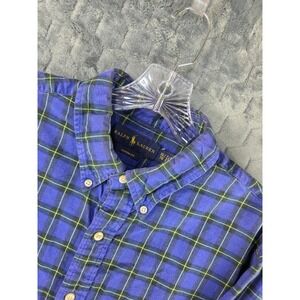 Ralph Lauren Mens XL Custom Fit Plaid Flannel Button Down Shirt Blue Green